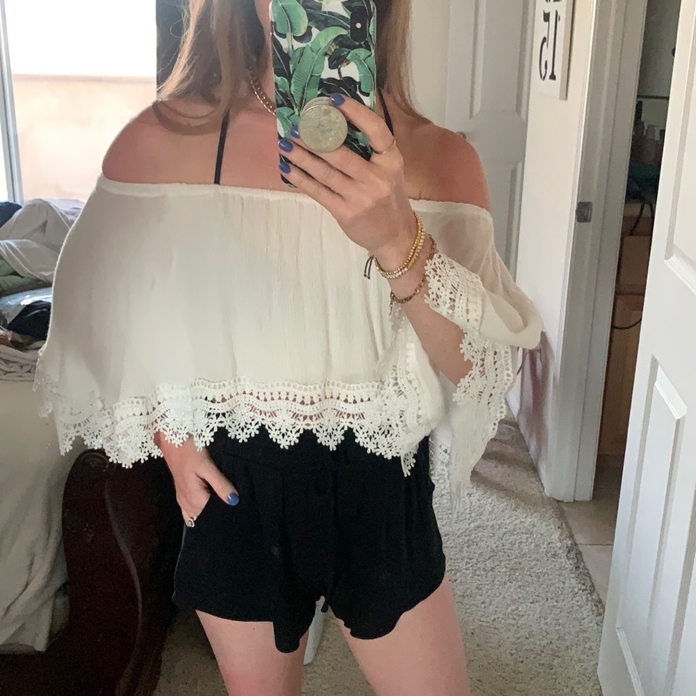 Off the shoulder white crop top